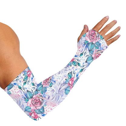 White Fairy Rose Unicorn Pattern Print Sun Protection Arm Sleeves