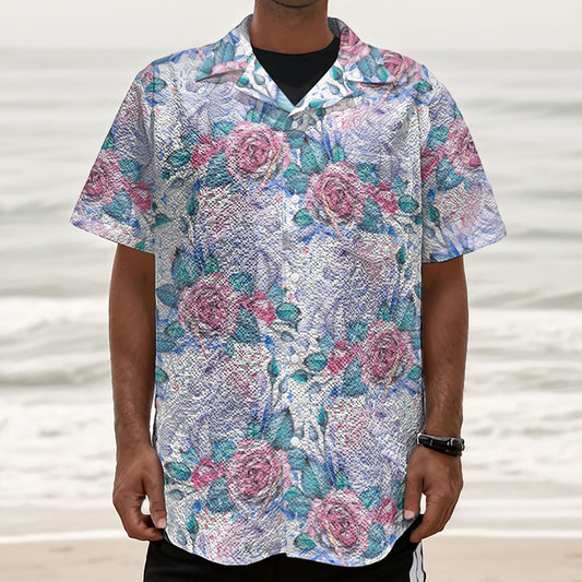 White Fairy Rose Unicorn Pattern Print Textured Short Sleeve Shirt