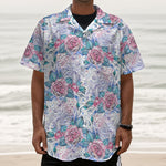 White Fairy Rose Unicorn Pattern Print Textured Short Sleeve Shirt