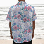 White Fairy Rose Unicorn Pattern Print Textured Short Sleeve Shirt