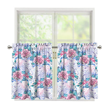 White Fairy Rose Unicorn Pattern Print Tier Curtains