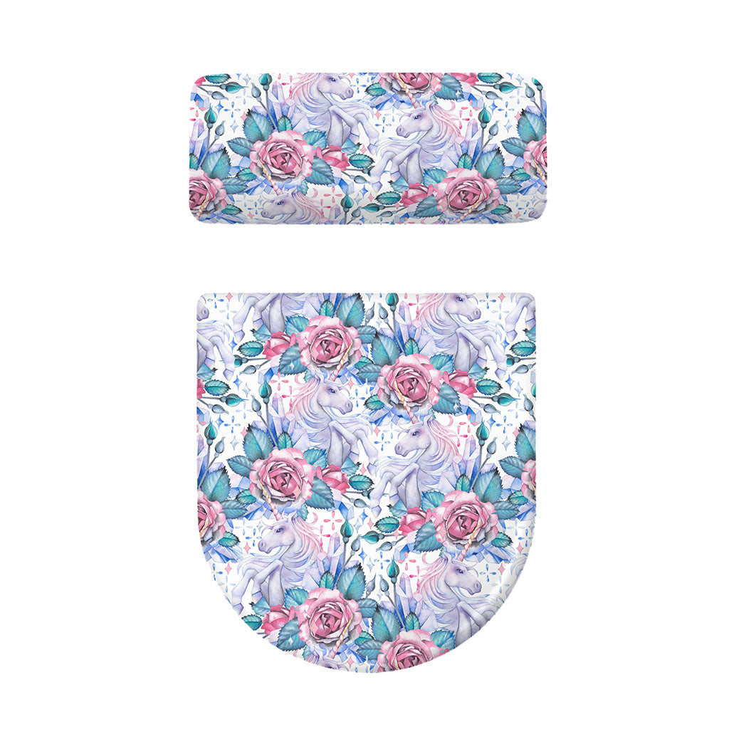 White Fairy Rose Unicorn Pattern Print Toilet Lid And Tank Cover Set