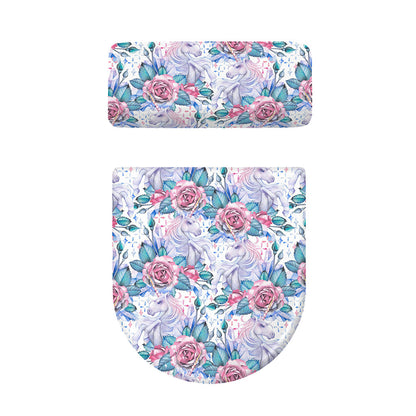 White Fairy Rose Unicorn Pattern Print Toilet Lid And Tank Cover Set