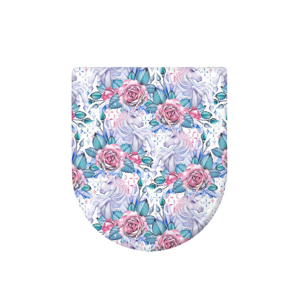 White Fairy Rose Unicorn Pattern Print Toilet Lid Cover