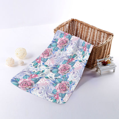 White Fairy Rose Unicorn Pattern Print Towel