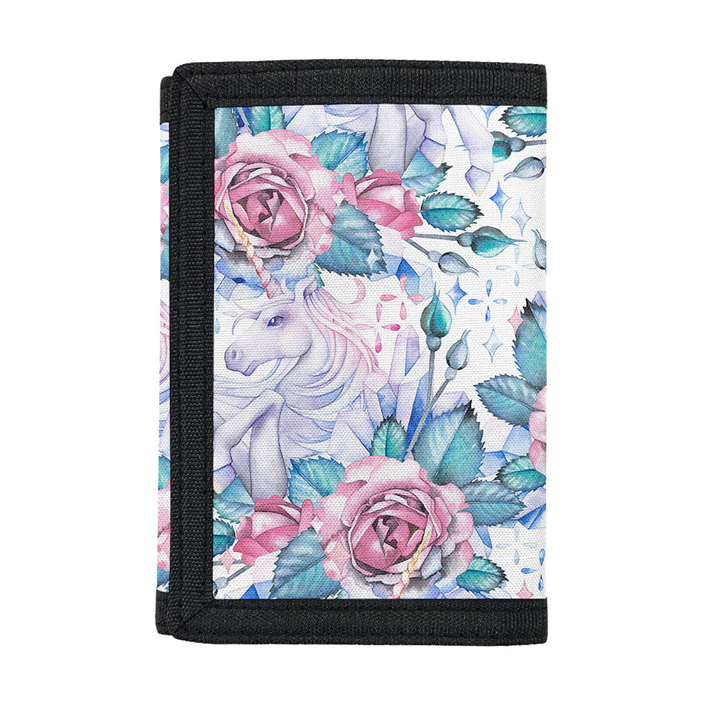 White Fairy Rose Unicorn Pattern Print Trifold Wallet
