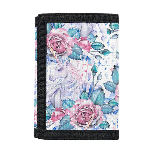 White Fairy Rose Unicorn Pattern Print Trifold Wallet