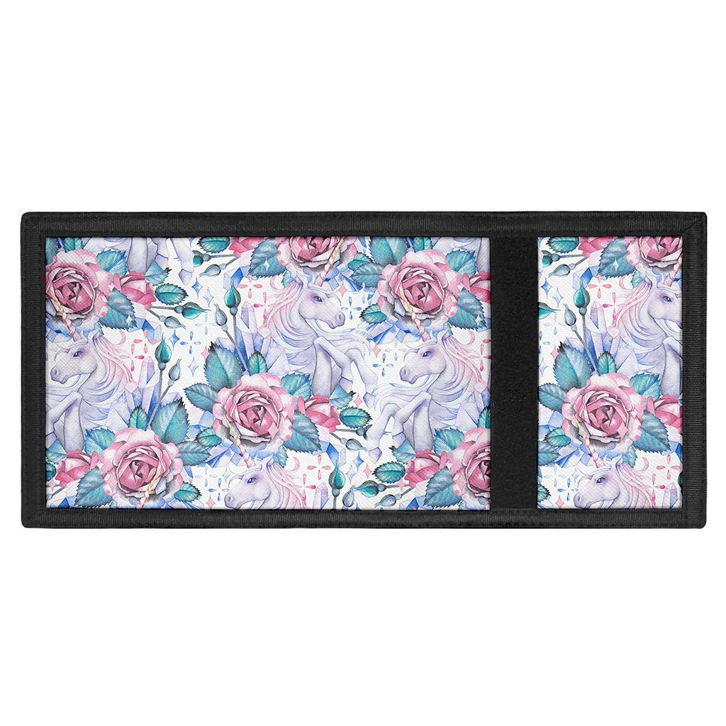 White Fairy Rose Unicorn Pattern Print Trifold Wallet