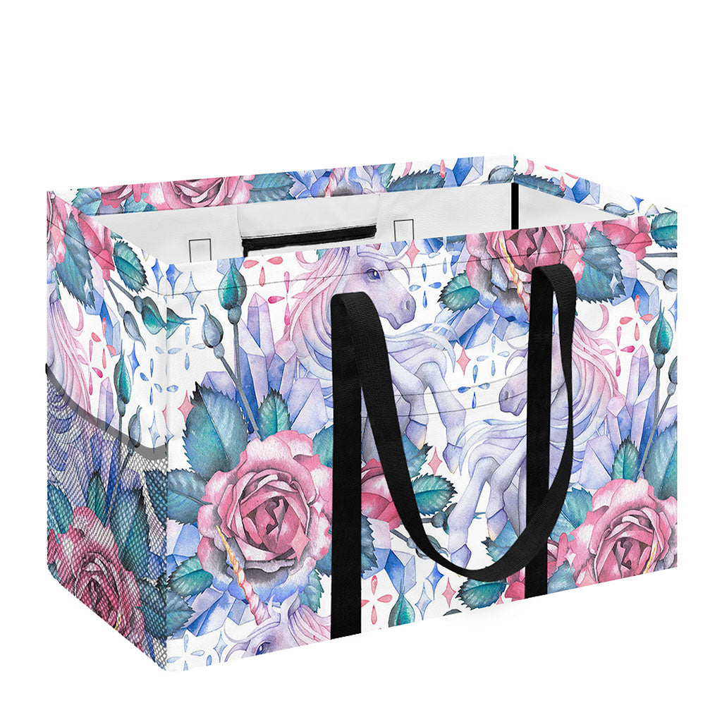 White Fairy Rose Unicorn Pattern Print Utility Tote Bag