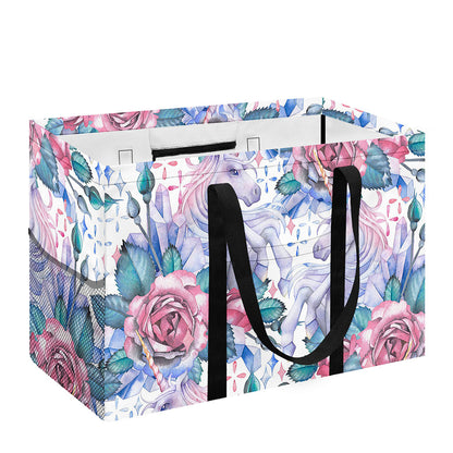 White Fairy Rose Unicorn Pattern Print Utility Tote Bag