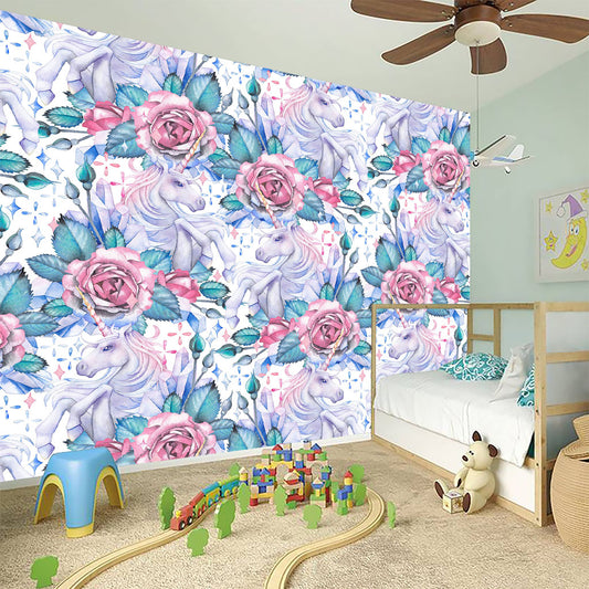 White Fairy Rose Unicorn Pattern Print Wall Sticker