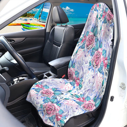 White Fairy Rose Unicorn Pattern Print Waterproof Car Seat Cover