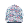 White Fairy Rose Unicorn Pattern Print White Mesh Trucker Hat
