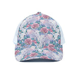 White Fairy Rose Unicorn Pattern Print White Mesh Trucker Cap