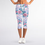 White Fairy Rose Unicorn Pattern Print Women's Capri Leggings