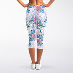 White Fairy Rose Unicorn Pattern Print Women's Capri Leggings