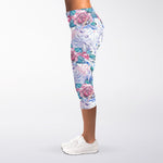 White Fairy Rose Unicorn Pattern Print Women's Capri Leggings