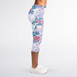 White Fairy Rose Unicorn Pattern Print Women's Capri Leggings