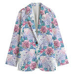 White Fairy Rose Unicorn Pattern Print Women's Cotton Blazer