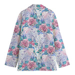 White Fairy Rose Unicorn Pattern Print Women's Cotton Blazer