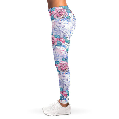 White Fairy Rose Unicorn Pattern Print Women's Leggings
