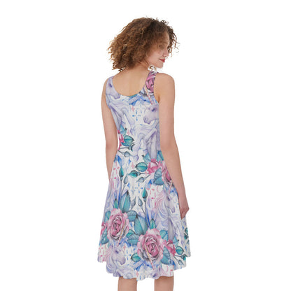 White Fairy Rose Unicorn Pattern Print Women's Sleeveless Dress