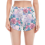 White Fairy Rose Unicorn Pattern Print Women's Split Running Shorts