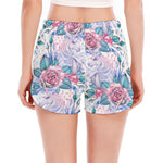 White Fairy Rose Unicorn Pattern Print Women's Split Running Shorts