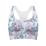 White Fairy Rose Unicorn Pattern Print Women's Sports Bra