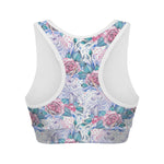 White Fairy Rose Unicorn Pattern Print Women's Sports Bra