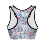White Fairy Rose Unicorn Pattern Print Women's Sports Bra