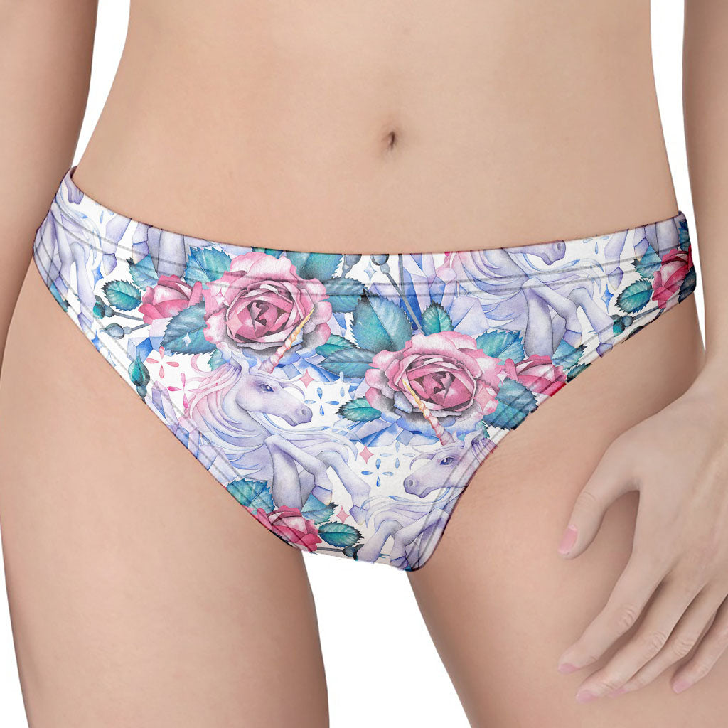 White Fairy Rose Unicorn Pattern Print Women's Thong