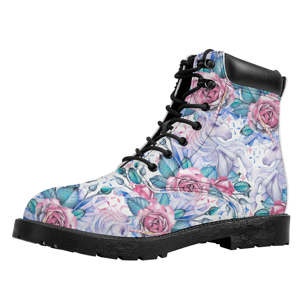 White Fairy Rose Unicorn Pattern Print Work Boots