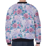 White Fairy Rose Unicorn Pattern Print Zip Sleeve Bomber Jacket