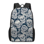 White Floral Sugar Skull Pattern Print 17 Inch Backpack