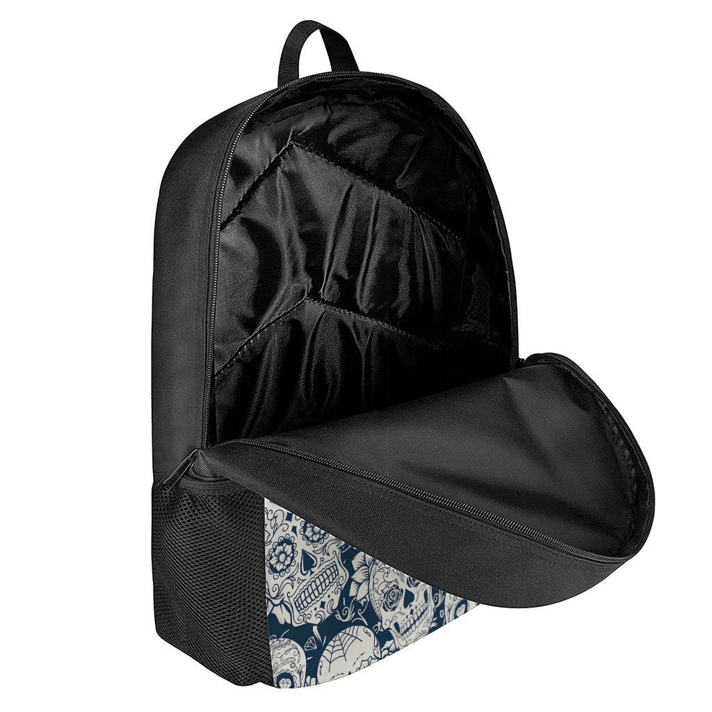 White Floral Sugar Skull Pattern Print 17 Inch Backpack