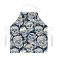 White Floral Sugar Skull Pattern Print Adjustable Apron
