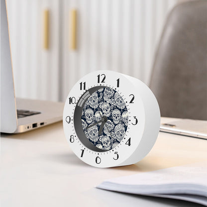 White Floral Sugar Skull Pattern Print Alarm Clock