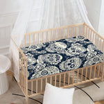White Floral Sugar Skull Pattern Print Baby Crib Sheet