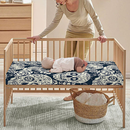 White Floral Sugar Skull Pattern Print Baby Crib Sheet