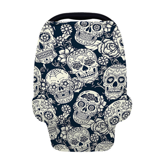White Floral Sugar Skull Pattern Print Baby Seat Cover