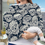 White Floral Sugar Skull Pattern Print Baby Seat Cover