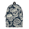 White Floral Sugar Skull Pattern Print School Backpack