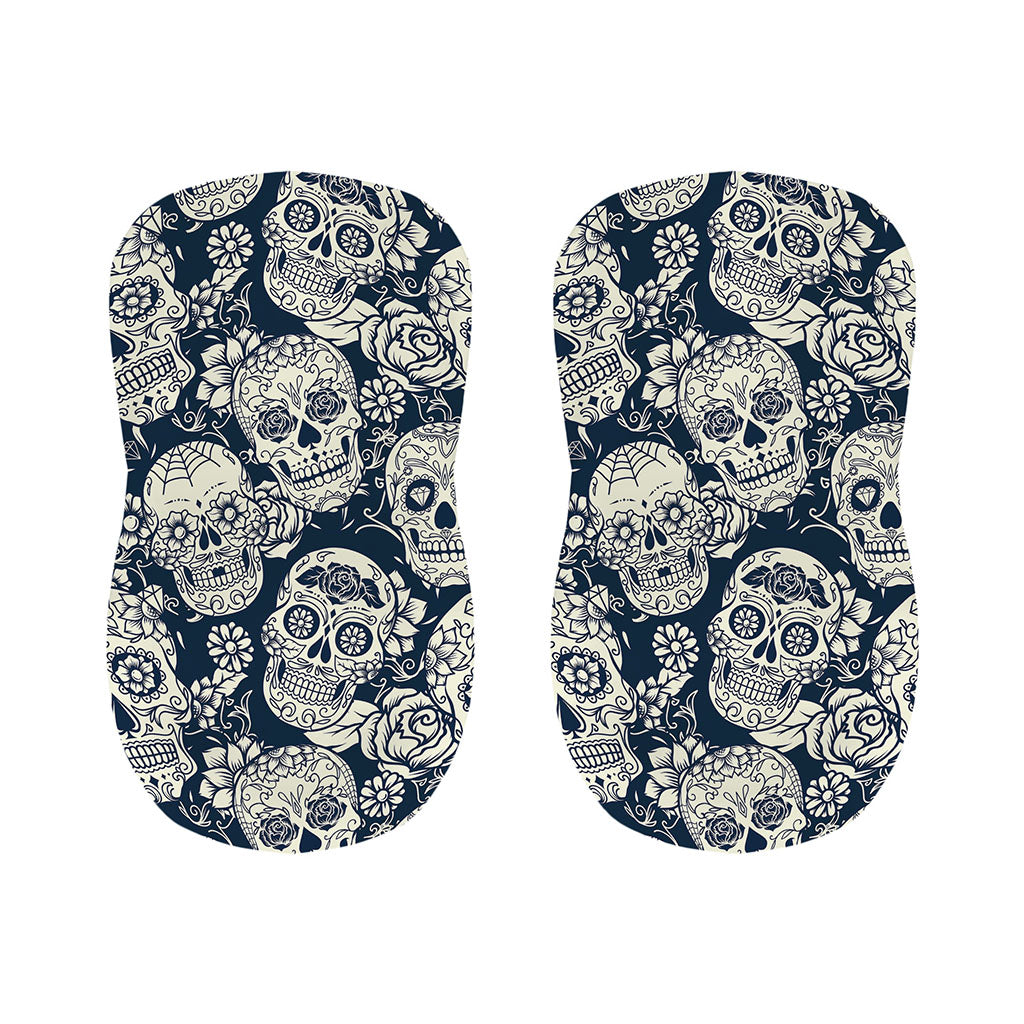 White Floral Sugar Skull Pattern Print Bar Stool Covers