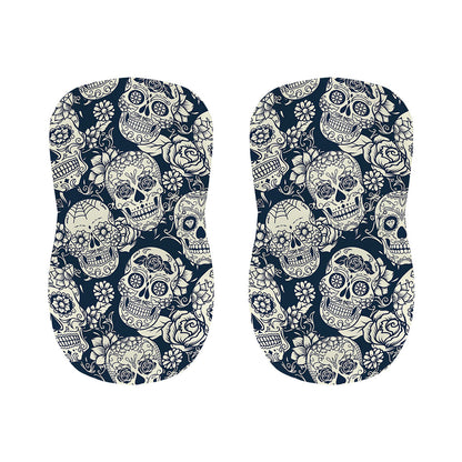 White Floral Sugar Skull Pattern Print Bar Stool Covers