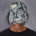 White Floral Sugar Skull Pattern Print Baseball Cap