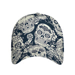 White Floral Sugar Skull Pattern Print Baseball Cap