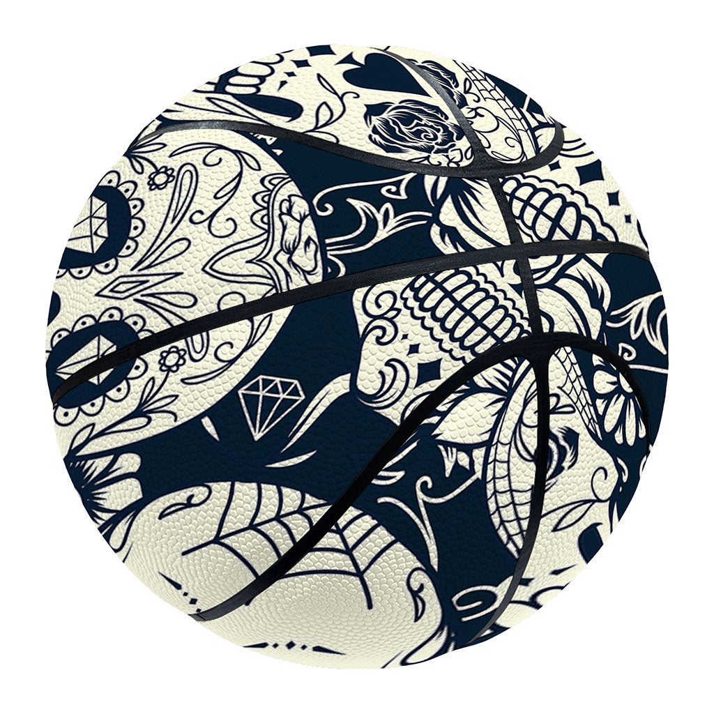 White Floral Sugar Skull Pattern Print Basketball