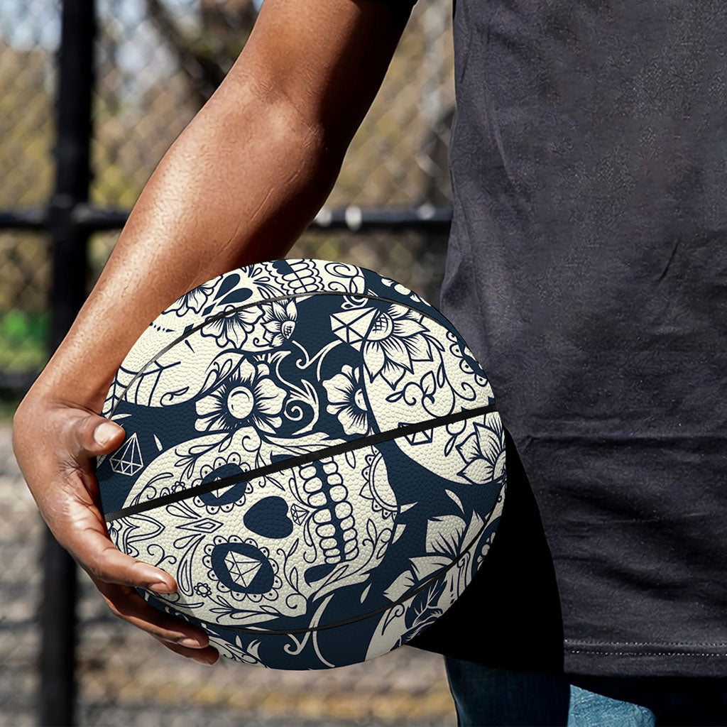 White Floral Sugar Skull Pattern Print Basketball