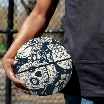 White Floral Sugar Skull Pattern Print Basketball